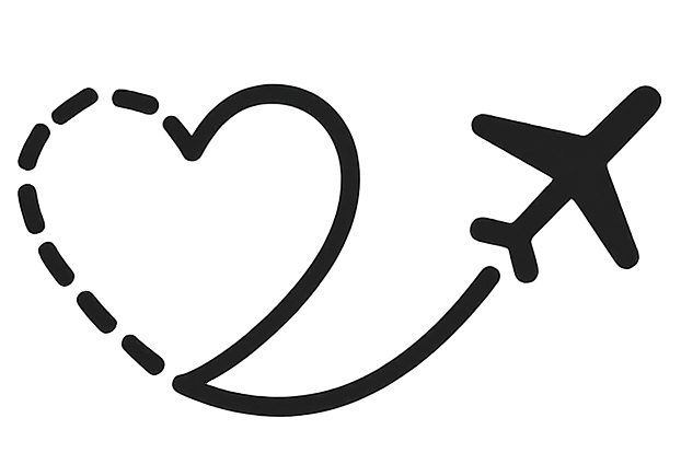 Flying airplane with heart trail